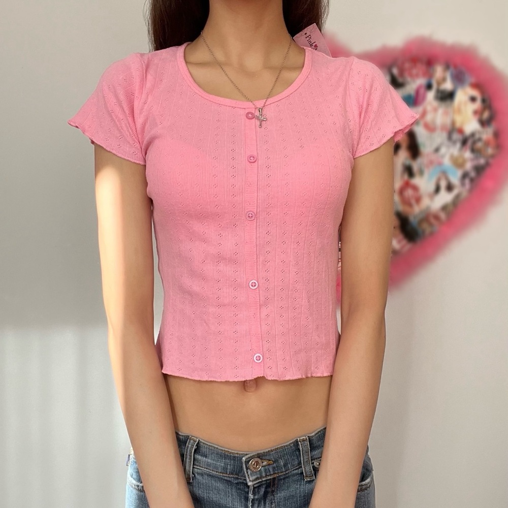 Pink Angel eyelet baby tee